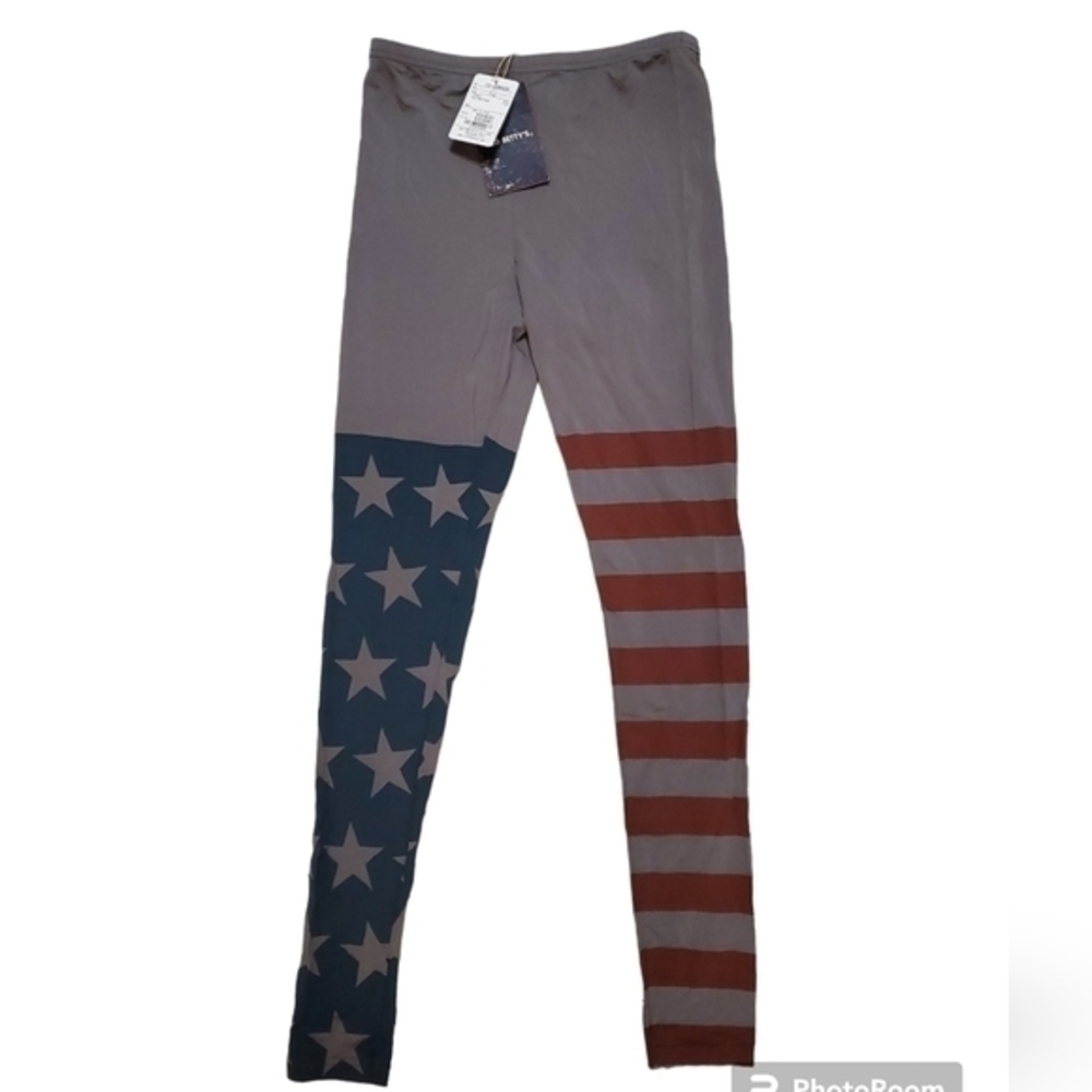 Old Beatty Women's Grey‎ Stars & Stripes Long Activewear Leggings Small